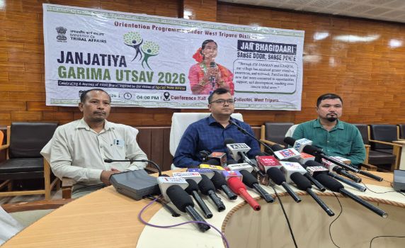 West Tripura DM Dr Vishal Kumar holds press meet on Janajatiya Garima Diwas.